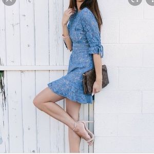 Wayf Rene Blue Lace Dress with Bell Sleeves